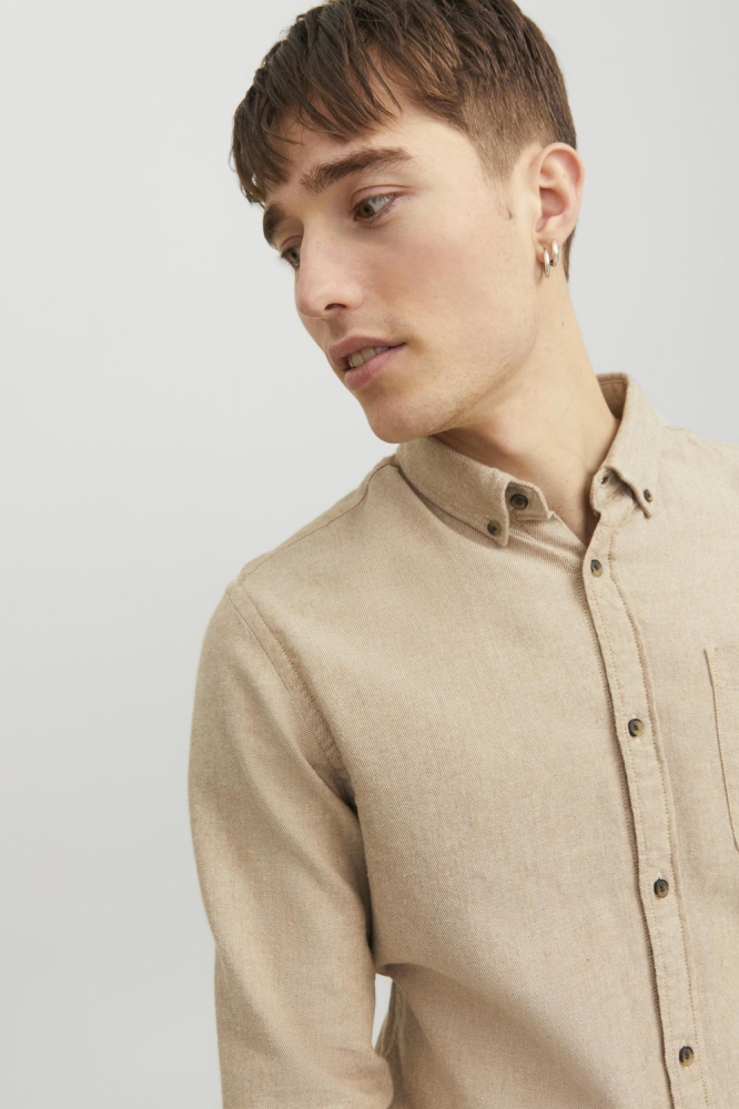 JJECLASSIC MELANGE SHIRT LS SN 12235974 Oatmeal